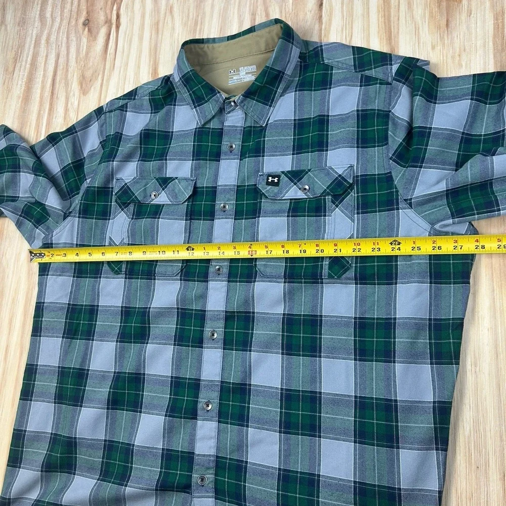 Under Armour Men's Expanse‎ Flannel Shirt 2XL Plaid Elbow Patches Green ColdGear